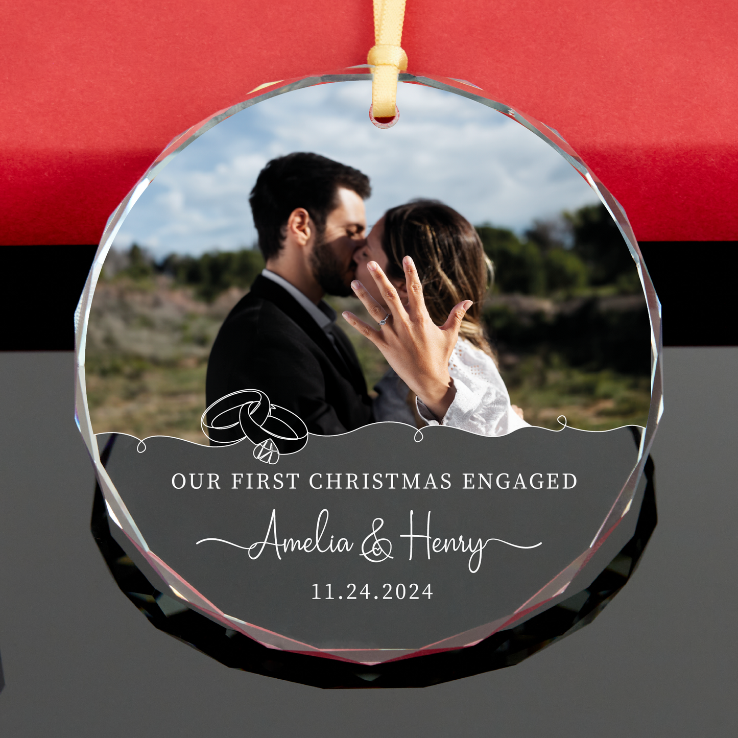 Personalized First Christmas Engaged Photo Ornament