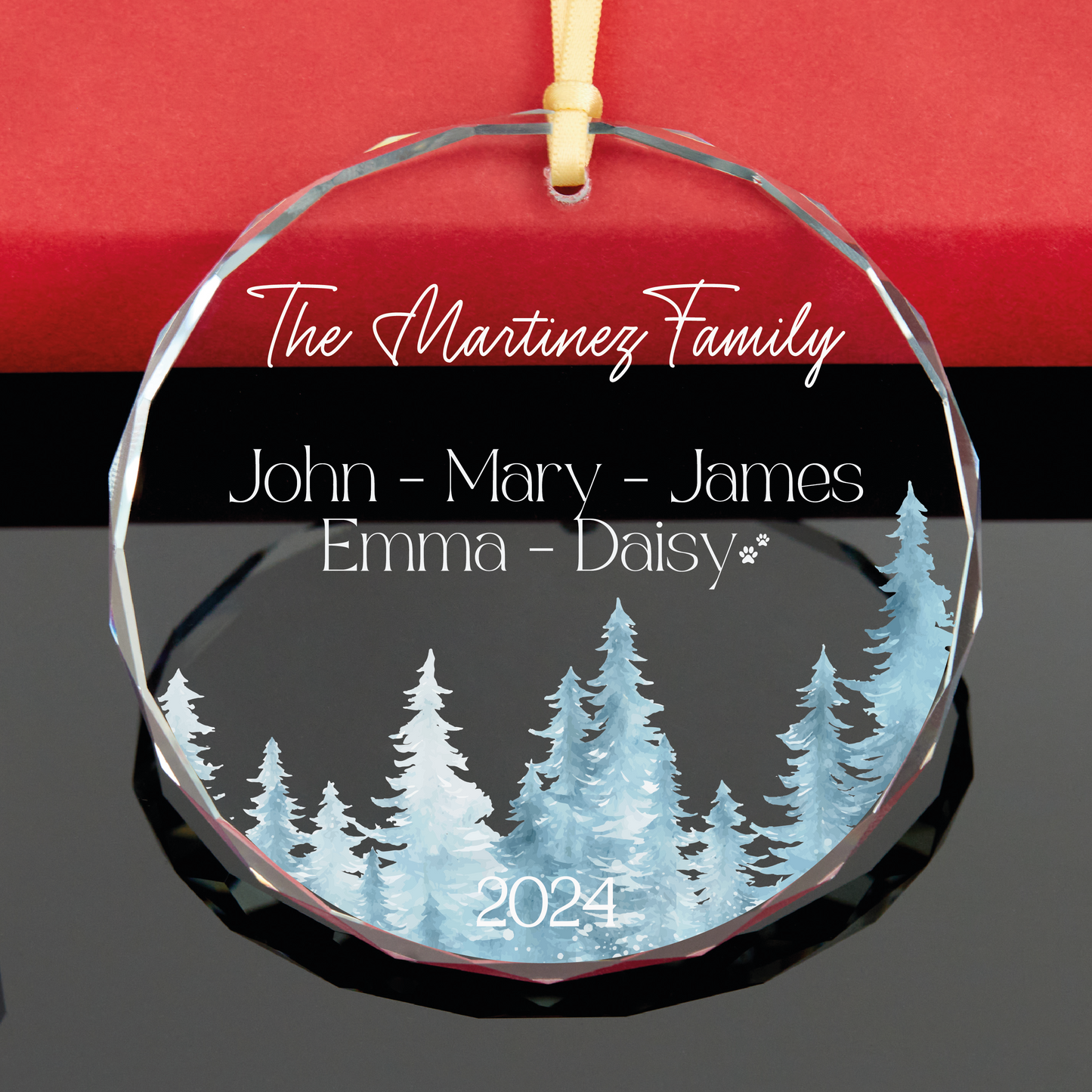 Personalized Snowy Trees Family Christmas Ornament with Pet Names