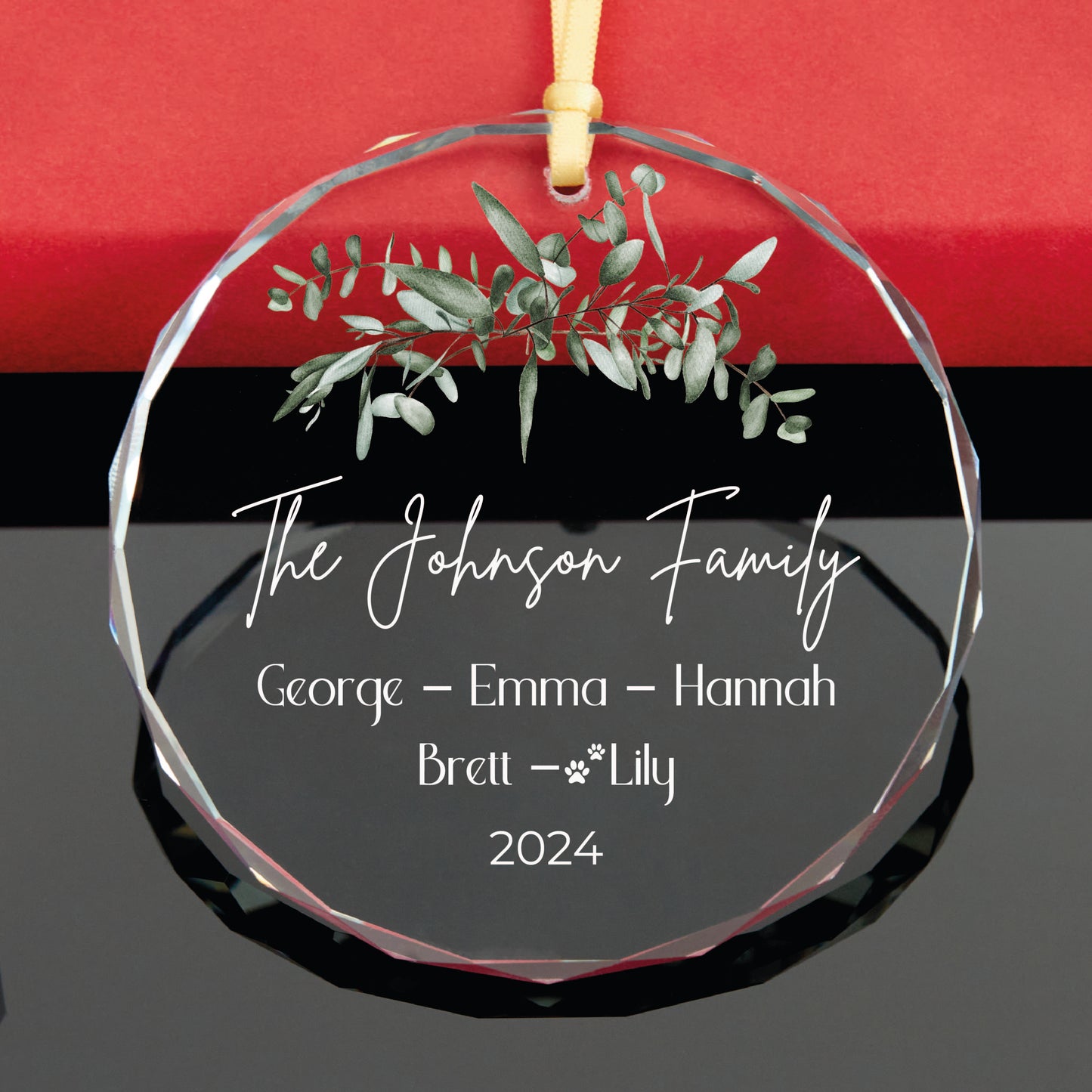 Personalized Family Christmas Ornament with Pets • Family Name Ornament