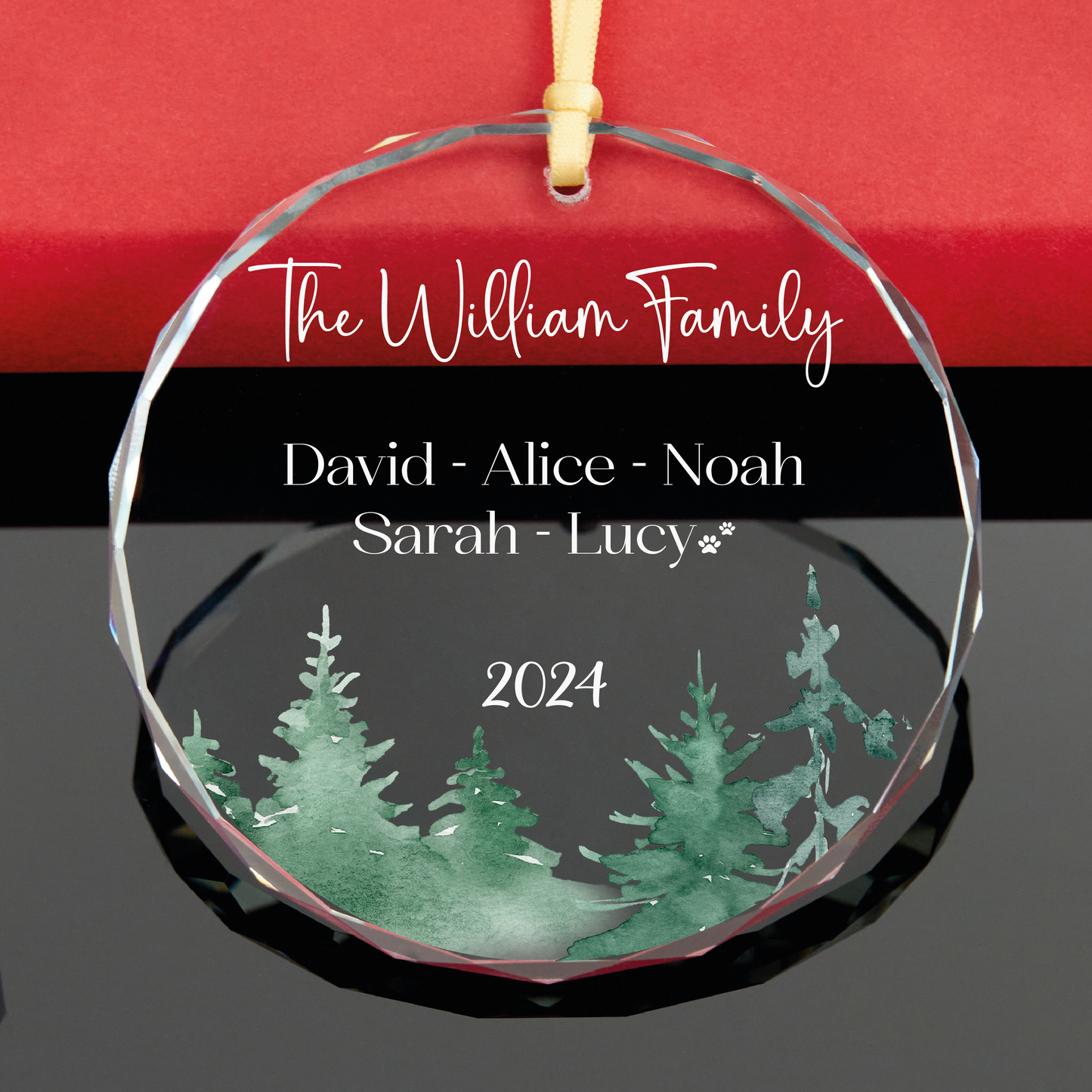Personalized Family Christmas Ornament with Dog Name • Dog Paw Print Ornament