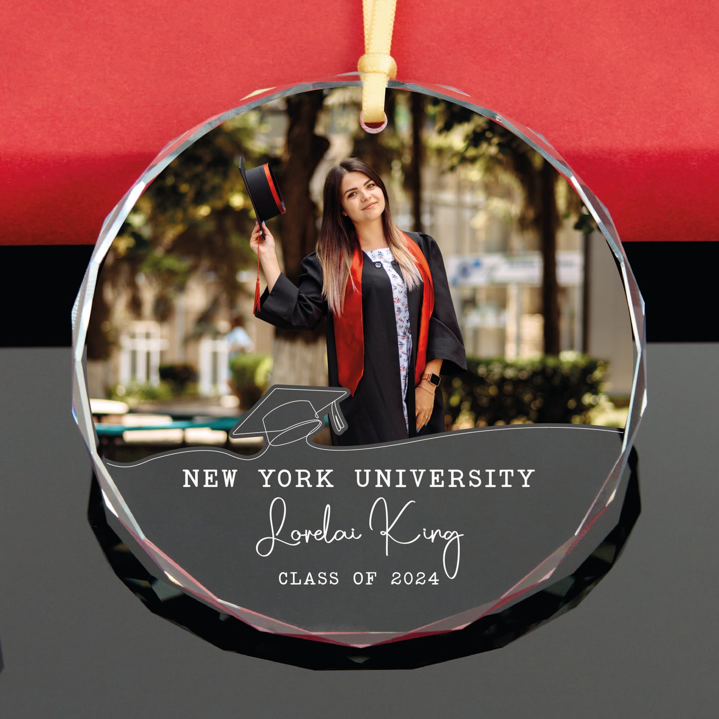 Personalized Graduation Photo Glass Christmas Ornament, Class of 2024 Ornament
