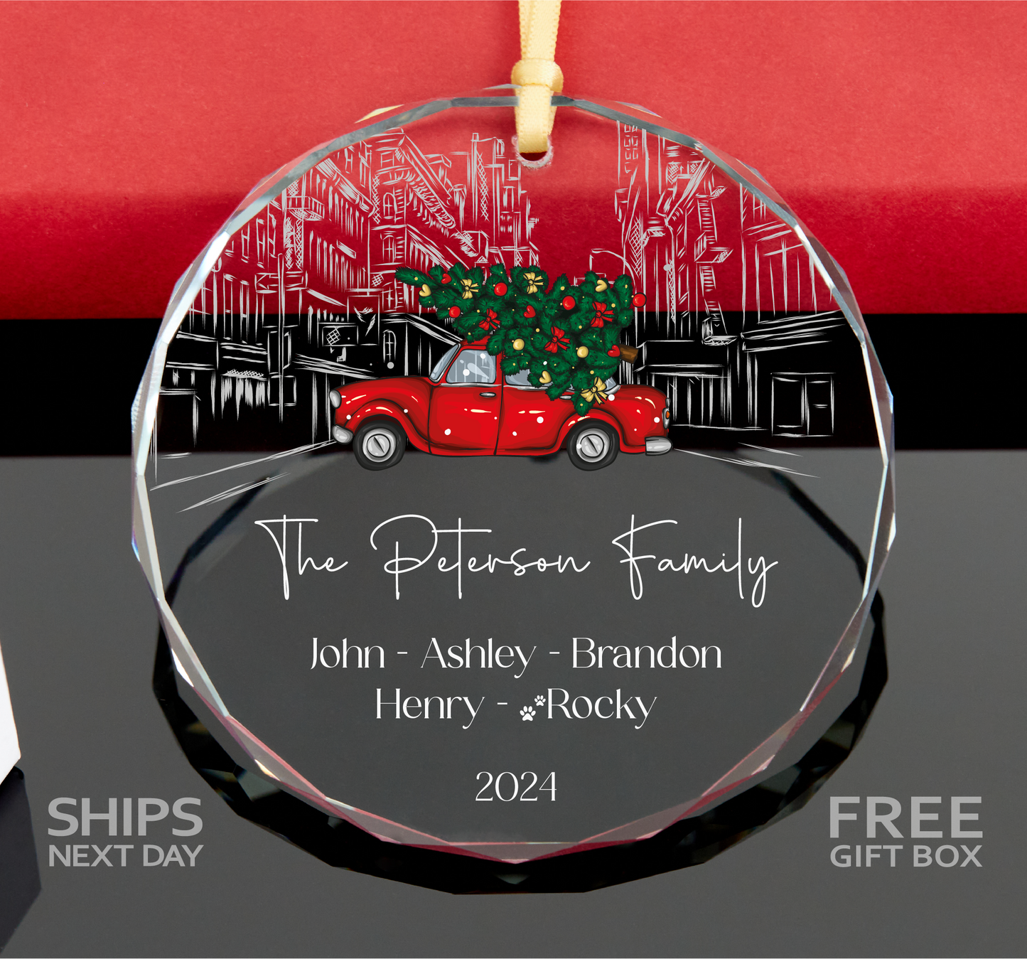 Personalized Family Christmas Ornament with Pet Names, Christmas Ornament 2024, Christmas Tree Ornaments