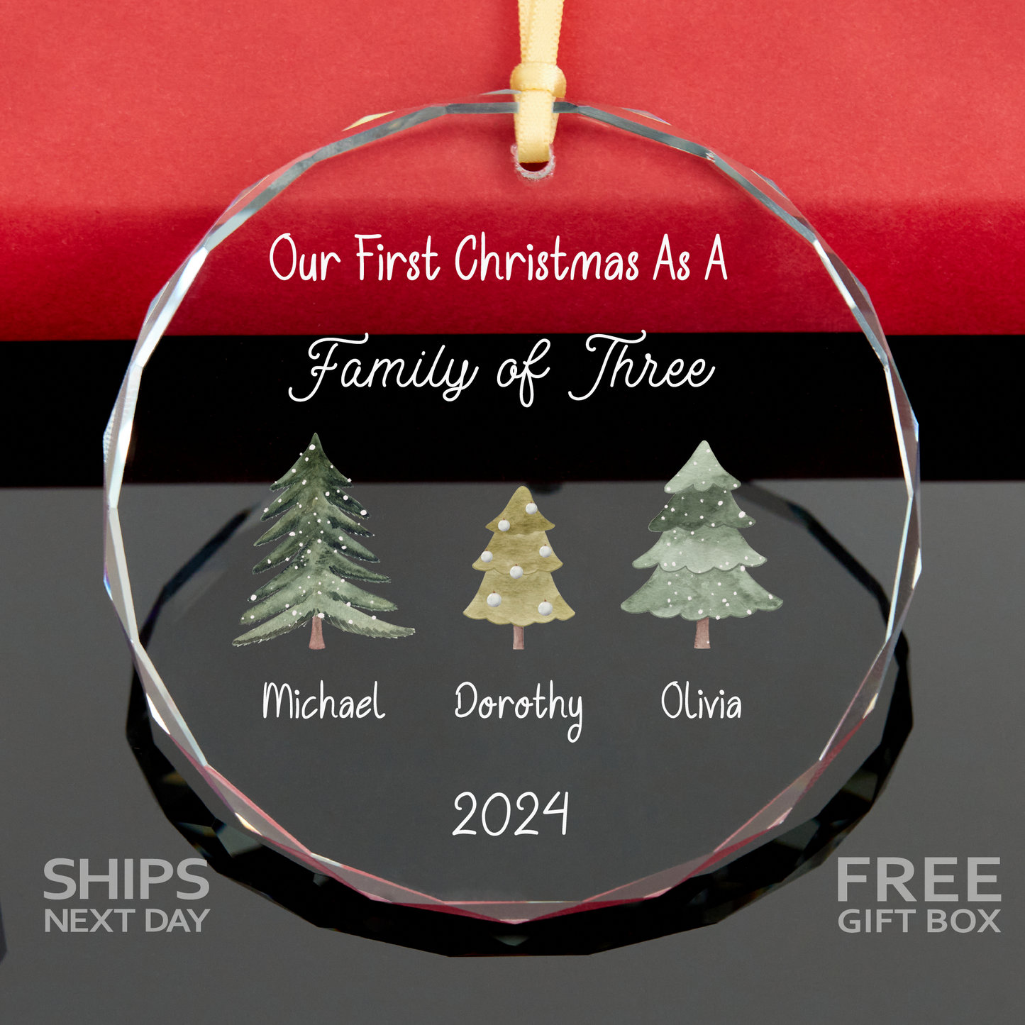Personalized Family of Three Christmas Ornament