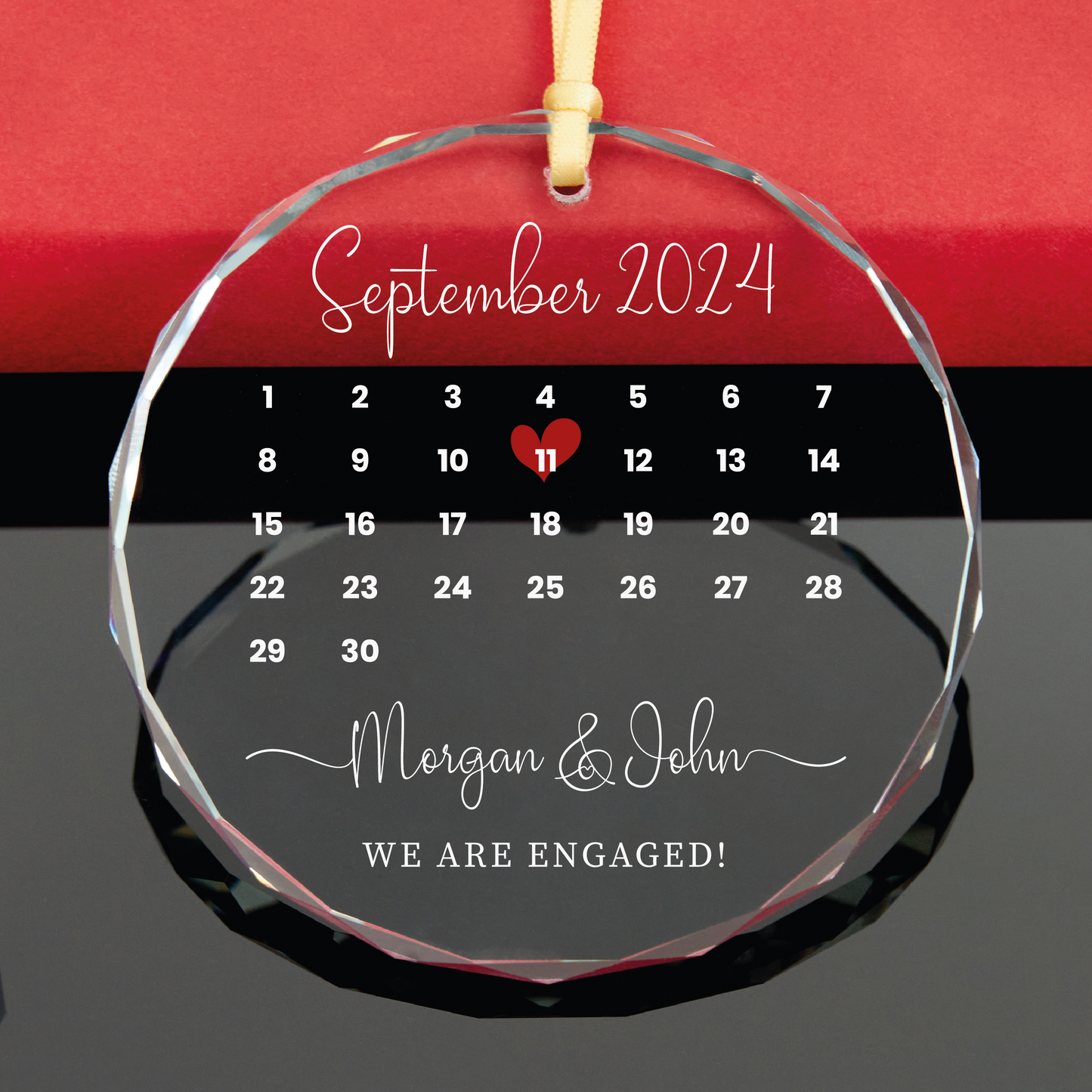 Personalized First Christmas Engaged Calendar Glass Ornament