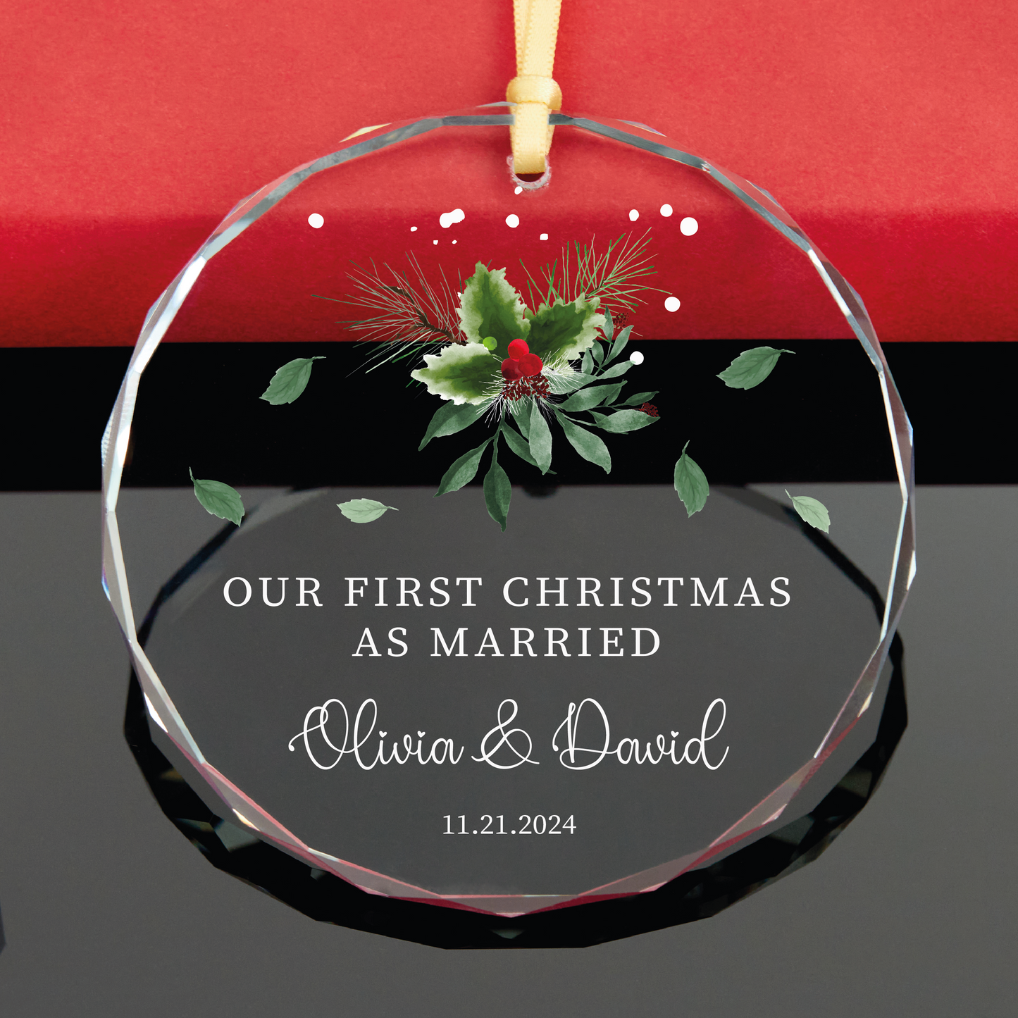 Personalized First Christmas Married Glass Christmas Ornament