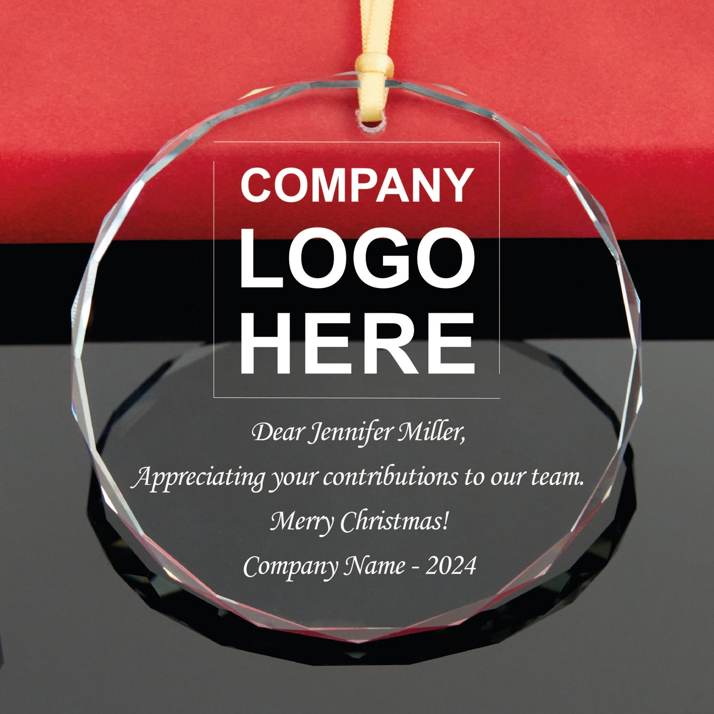 Company Logo GLASS Christmas Ornament, Bulk Christmas Ornaments