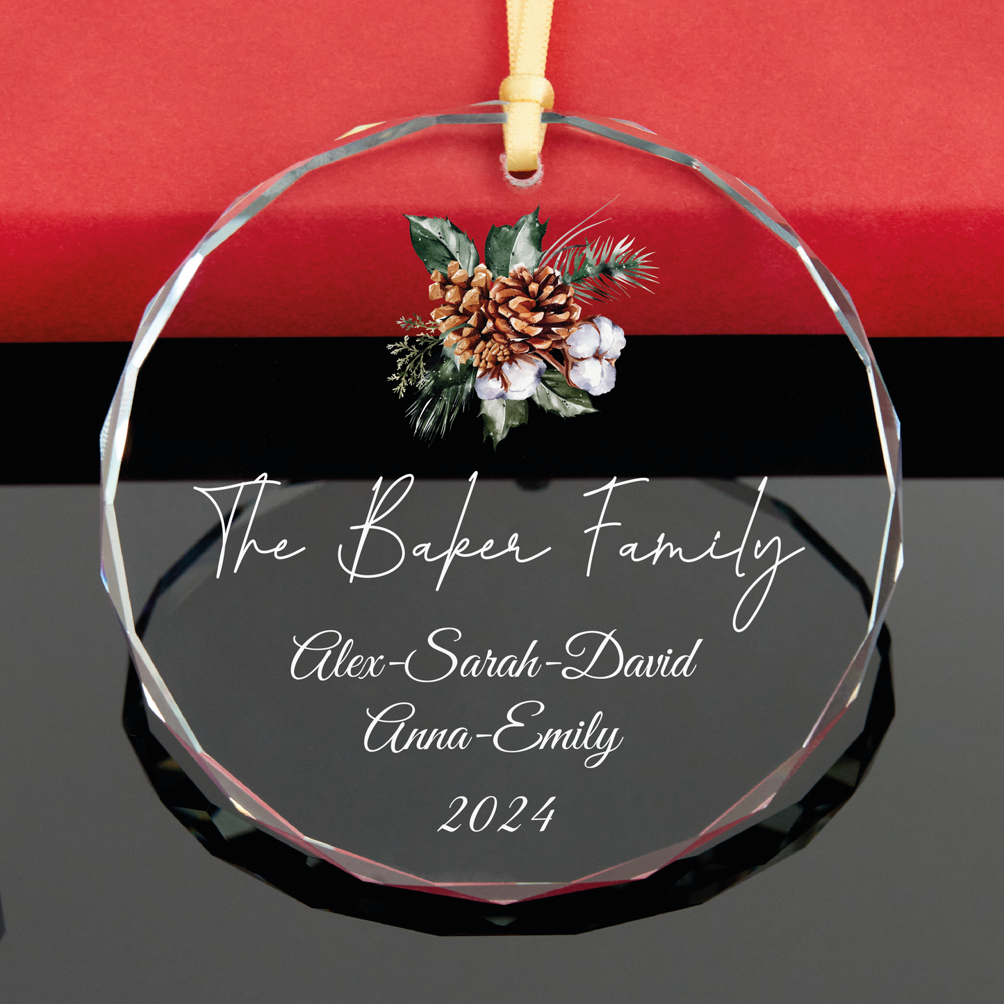 Personalized 2024 Family Christmas Ornament • Cone Design Glass Ornament