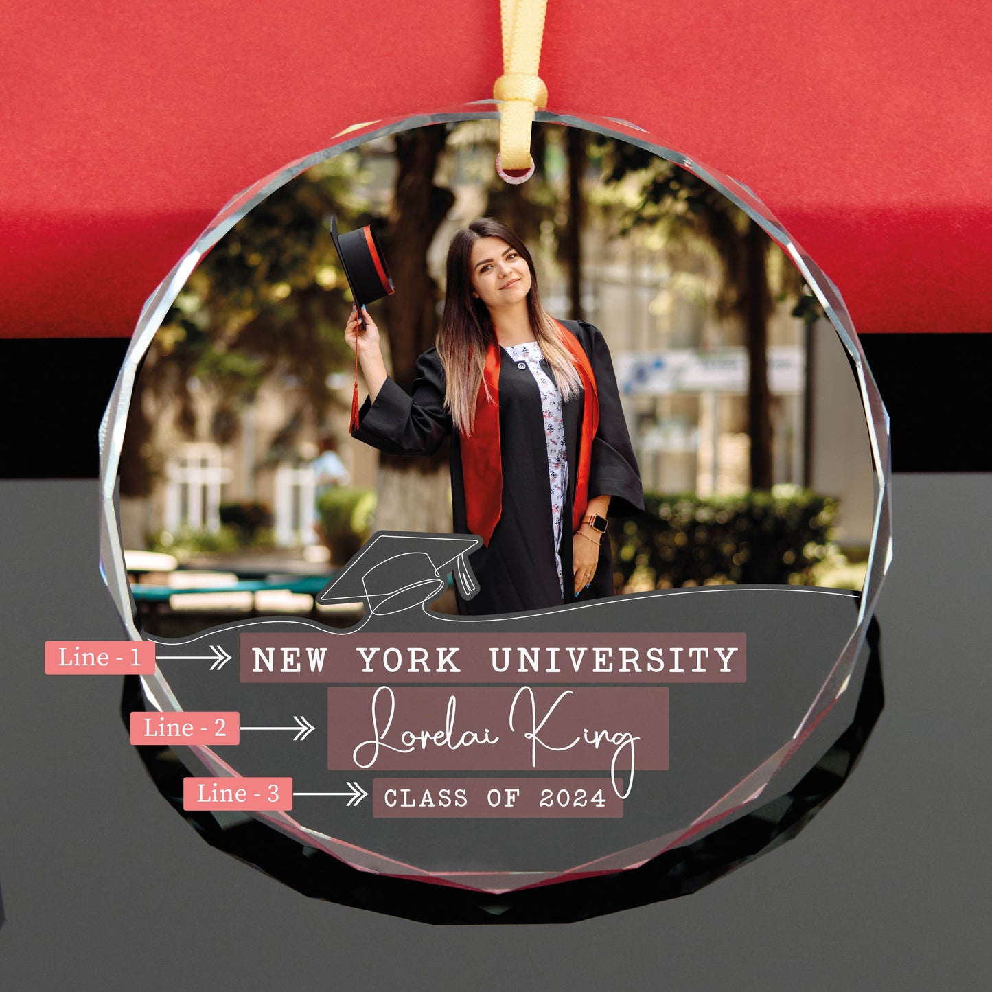 Personalized Graduation Photo Glass Christmas Ornament, Class of 2024 Ornament