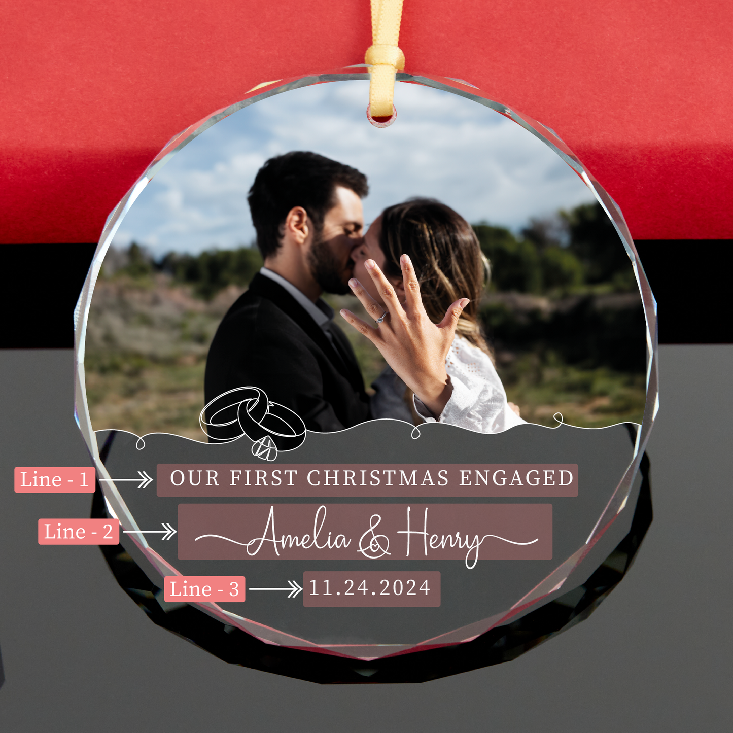 Personalized First Christmas Engaged Photo Ornament