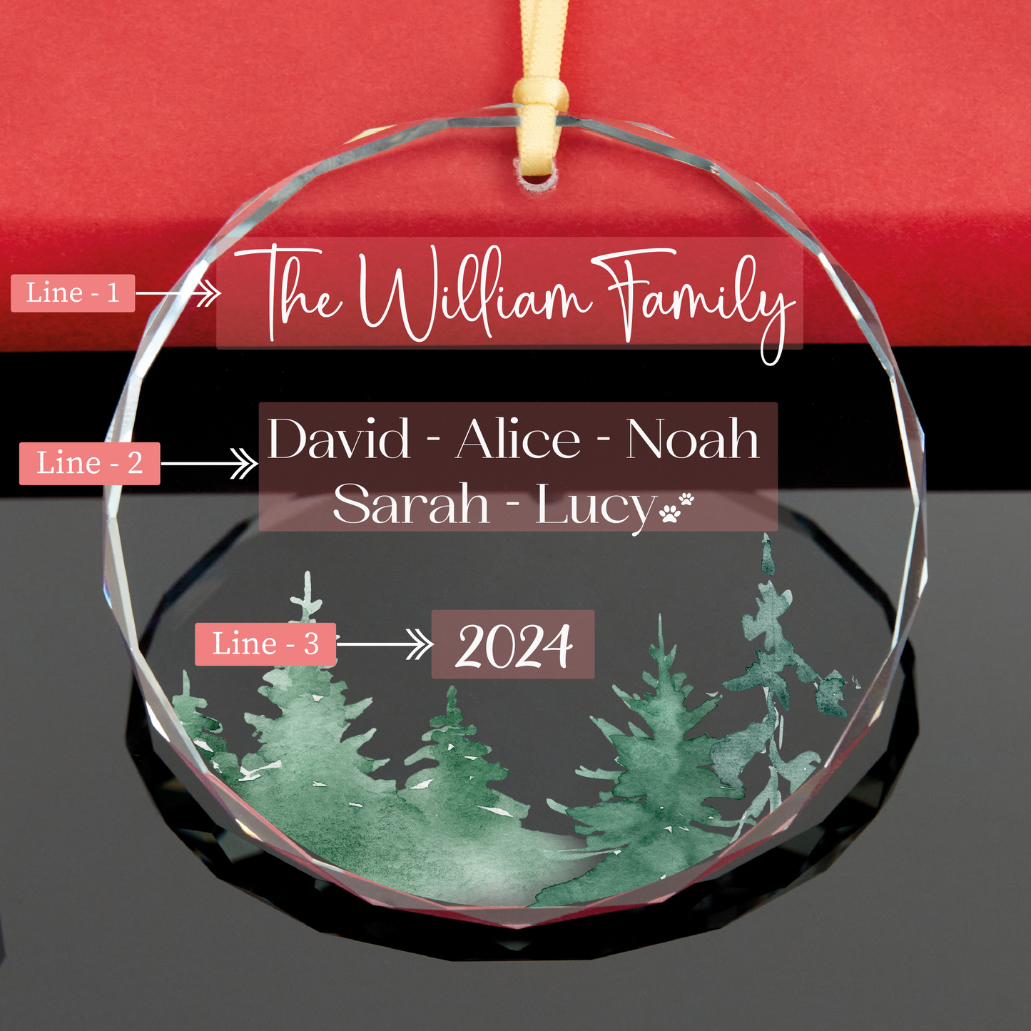Personalized Family Christmas Ornament with Dog Name • Dog Paw Print Ornament