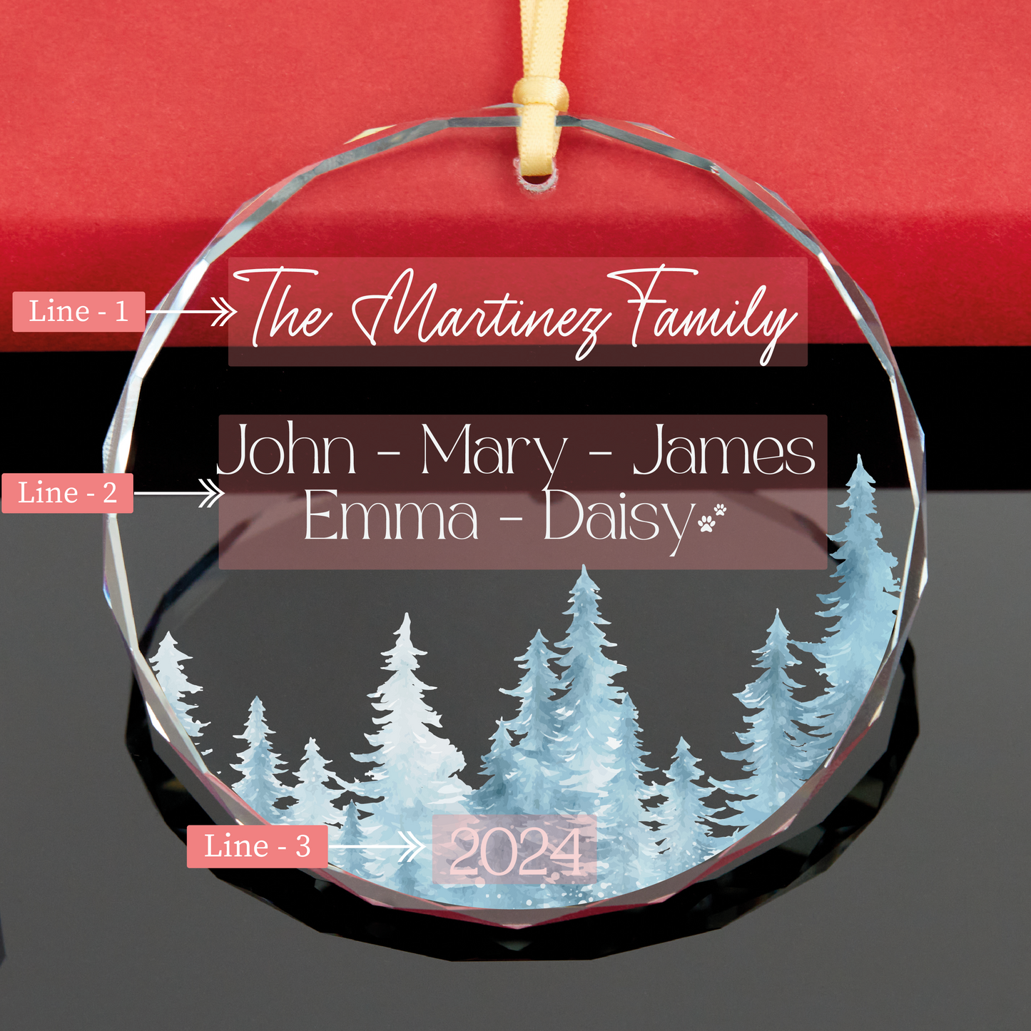 Personalized Snowy Trees Family Christmas Ornament with Pet Names