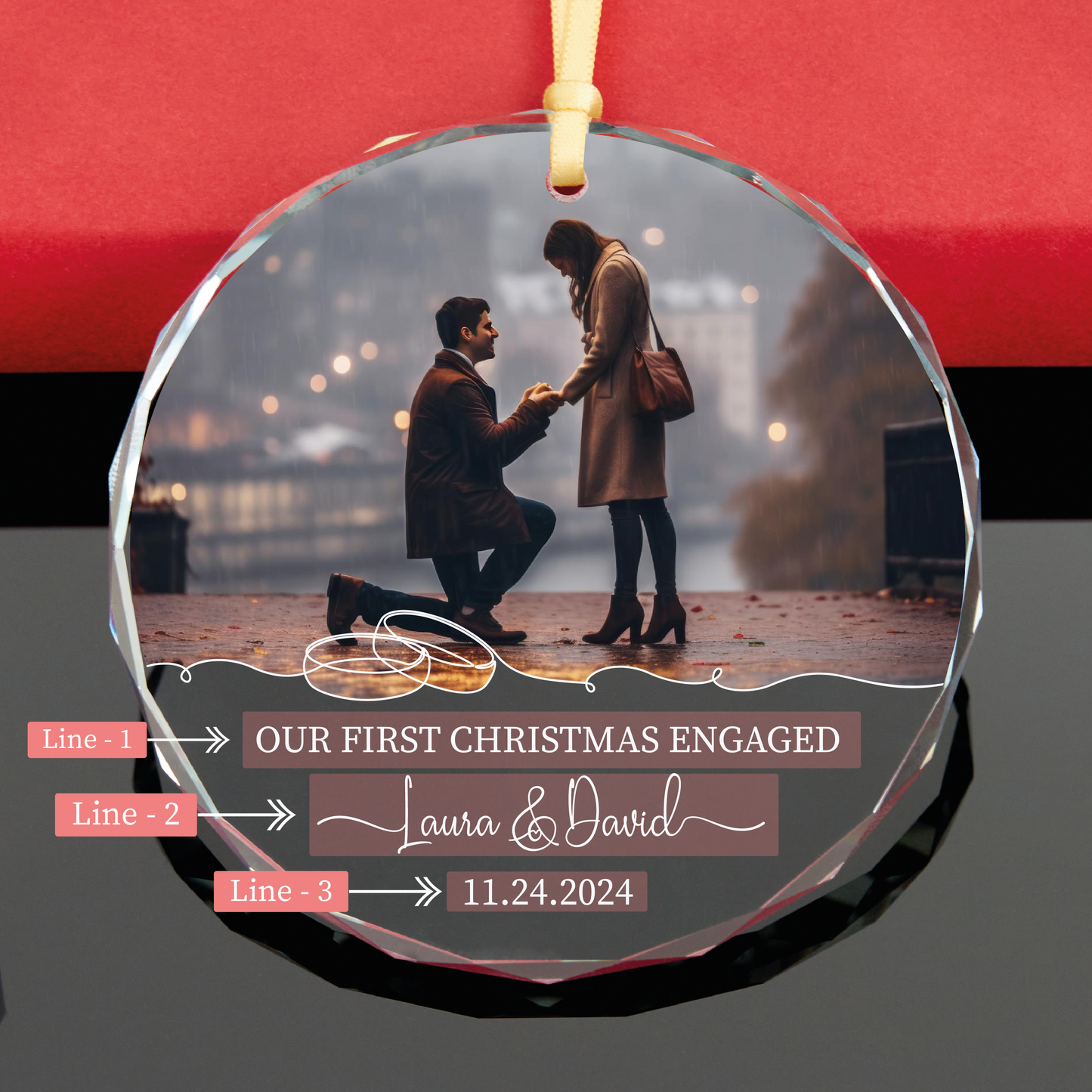 Personalized First Christmas Engaged Photo Ornament