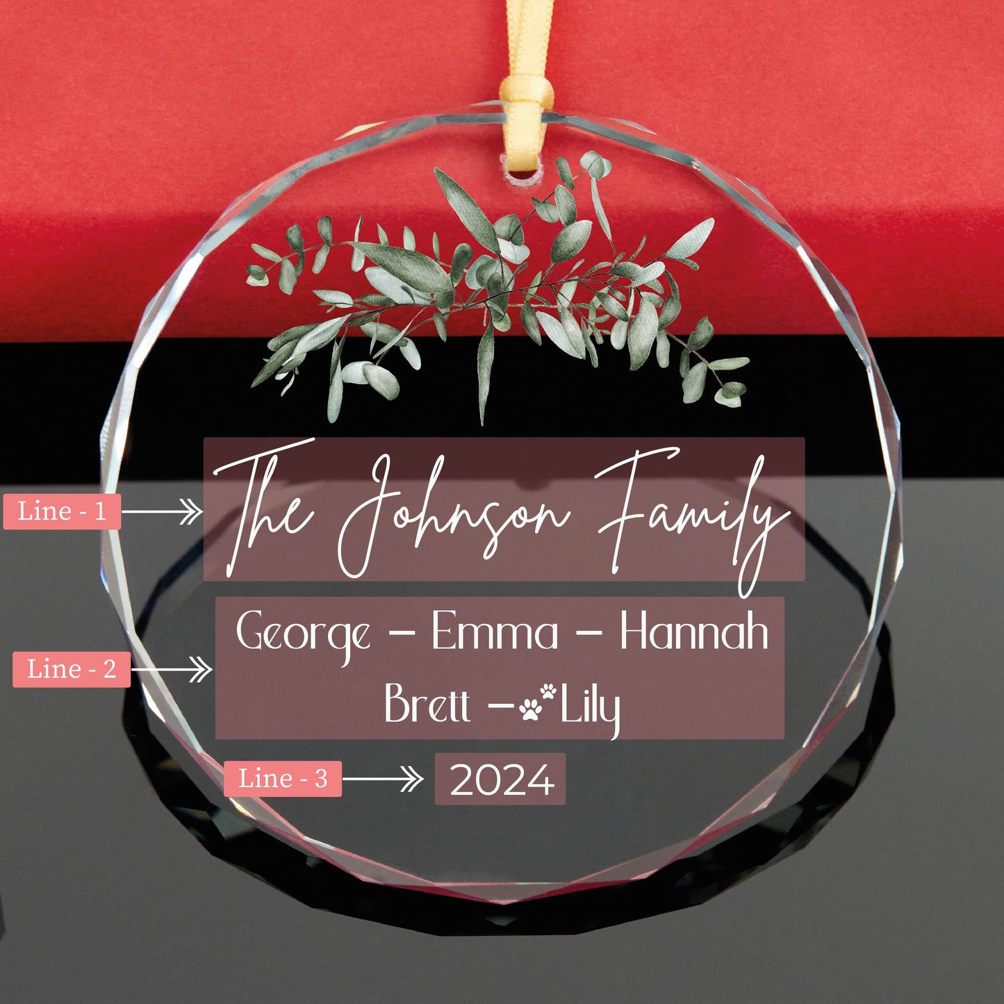 Personalized Family Christmas Ornament with Pets • Family Name Ornament