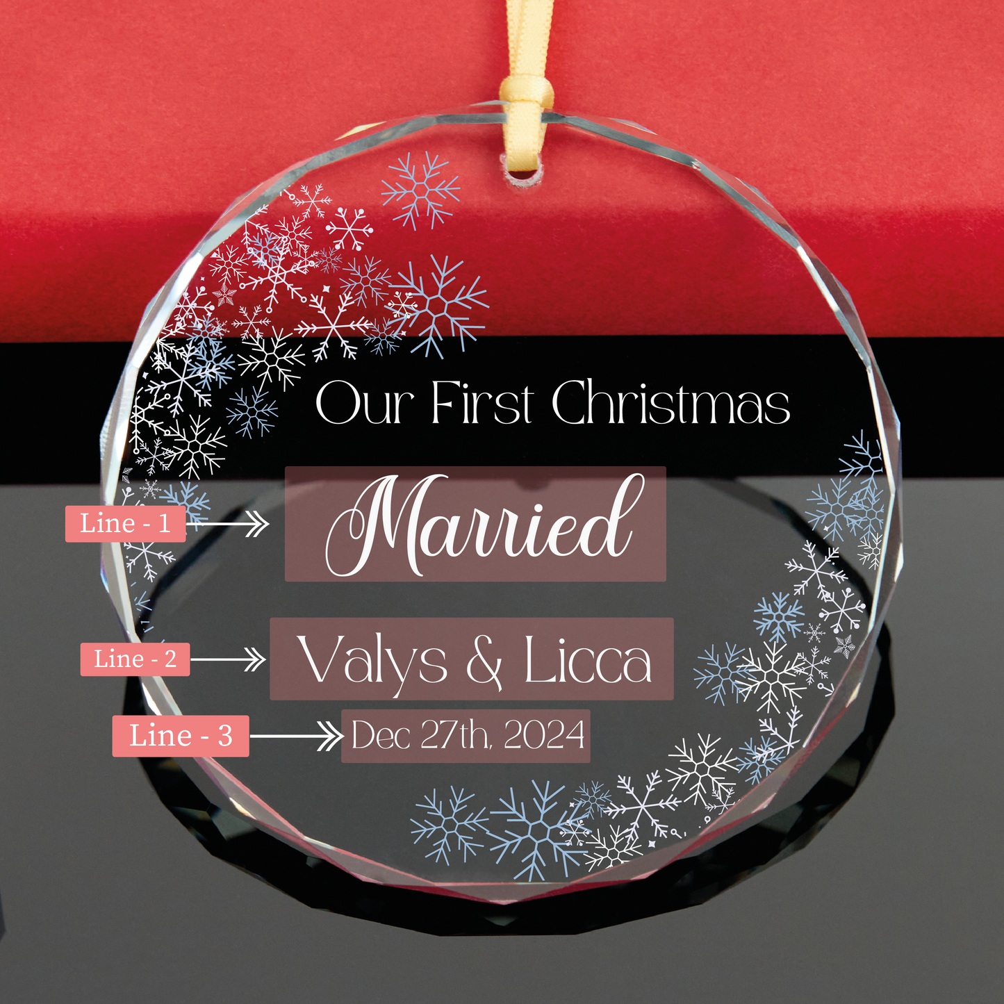 Personalized First Christmas Married GLASS Ornament
