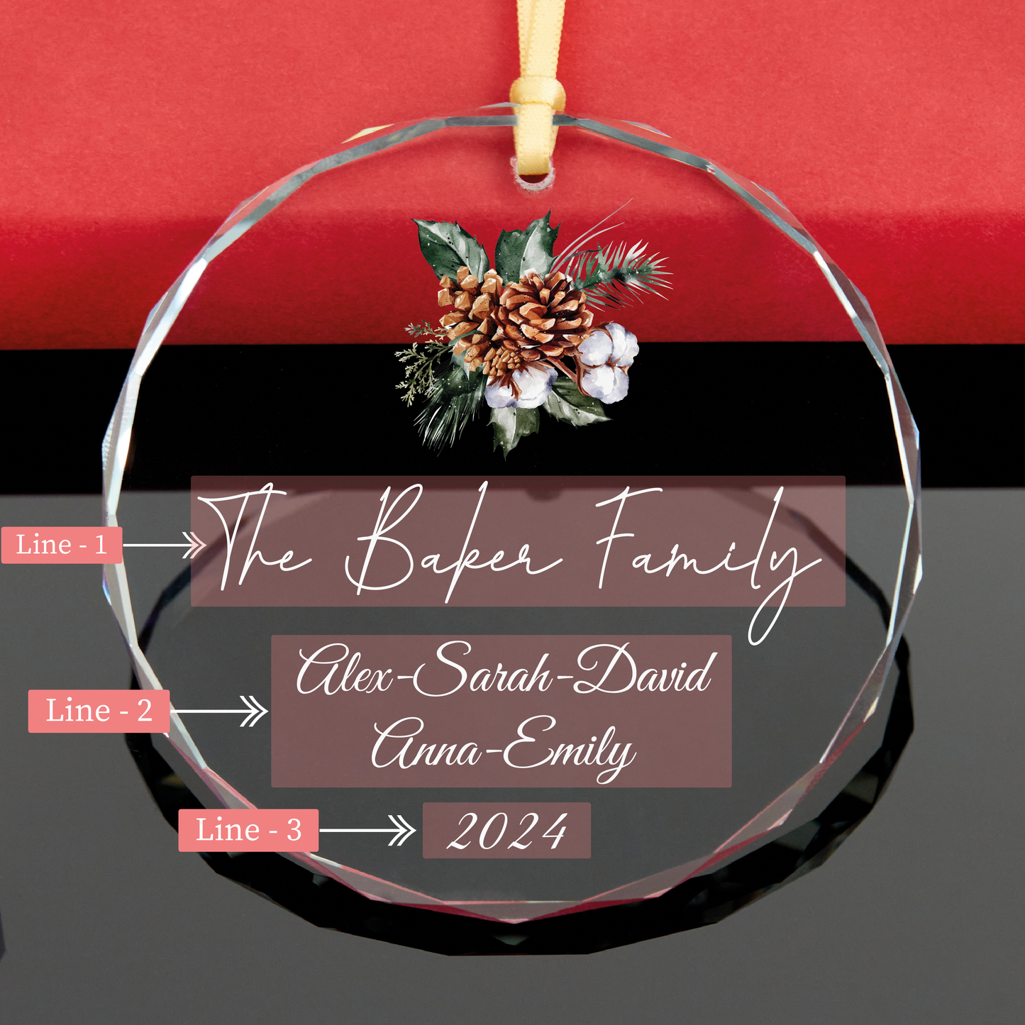 Personalized 2024 Family Christmas Ornament • Cone Design Glass Ornament