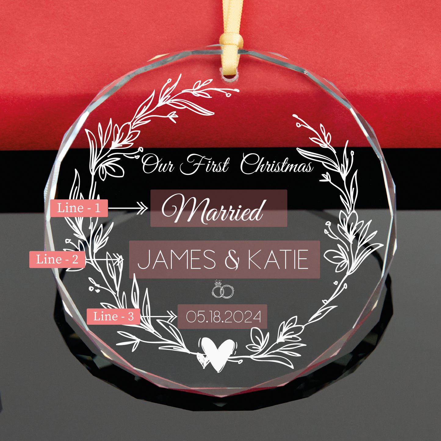 Personalized First Christmas Married GLASS Ornament