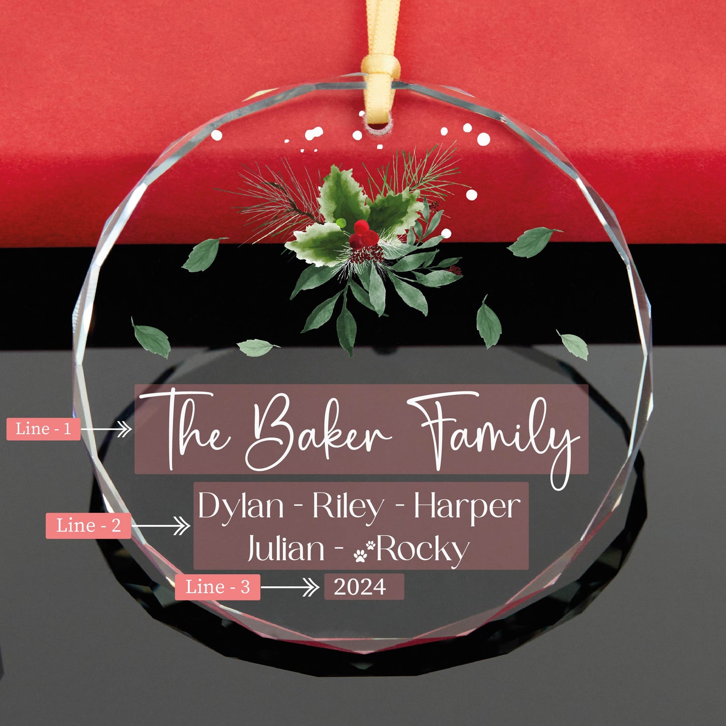 Personalized Family Christmas Ornament with Dog Names • 2024 Christmas Keepsake