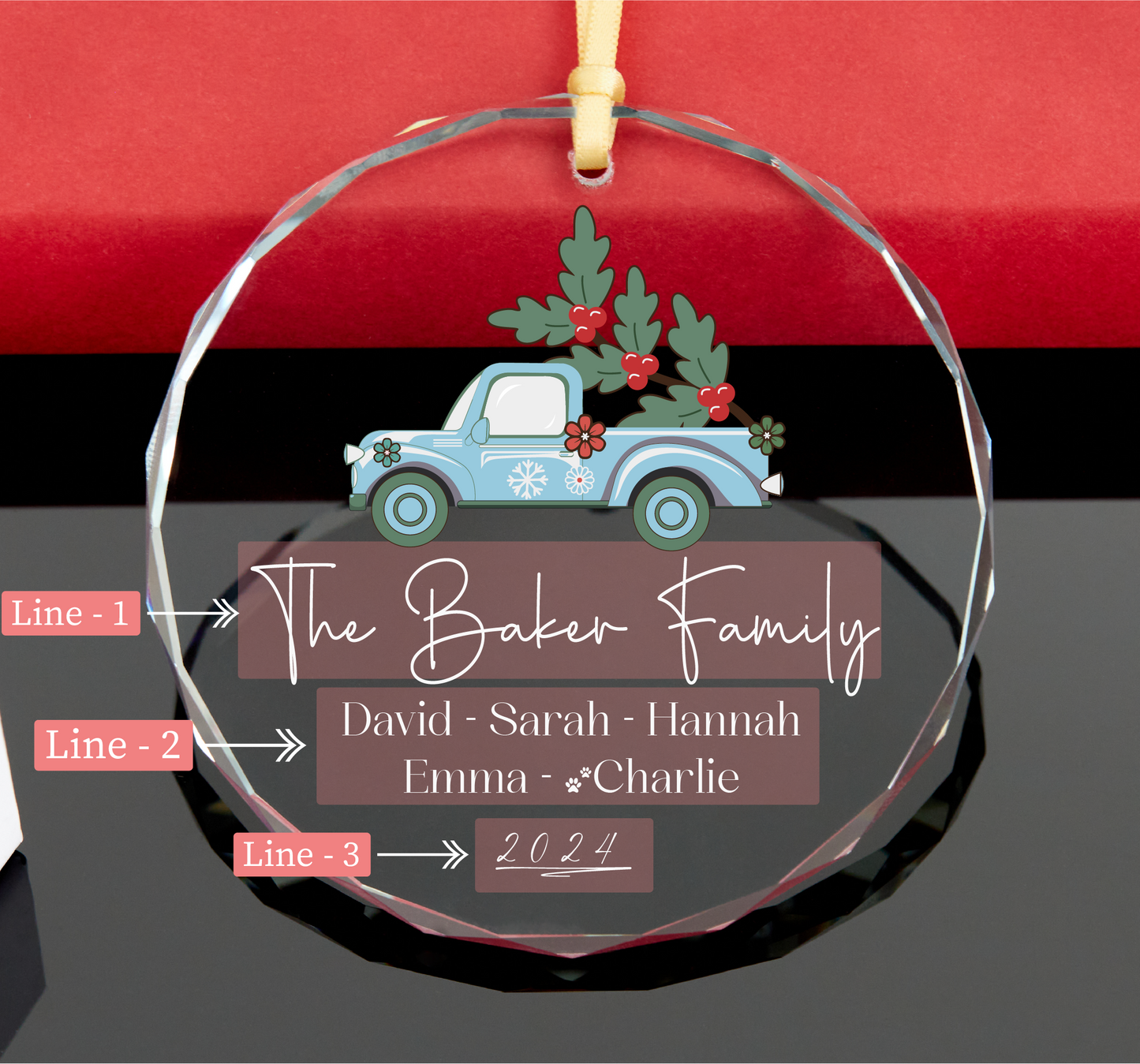 Personalized Family Christmas Ornament with Pet Names • 2024 Christmas Tree Ornament