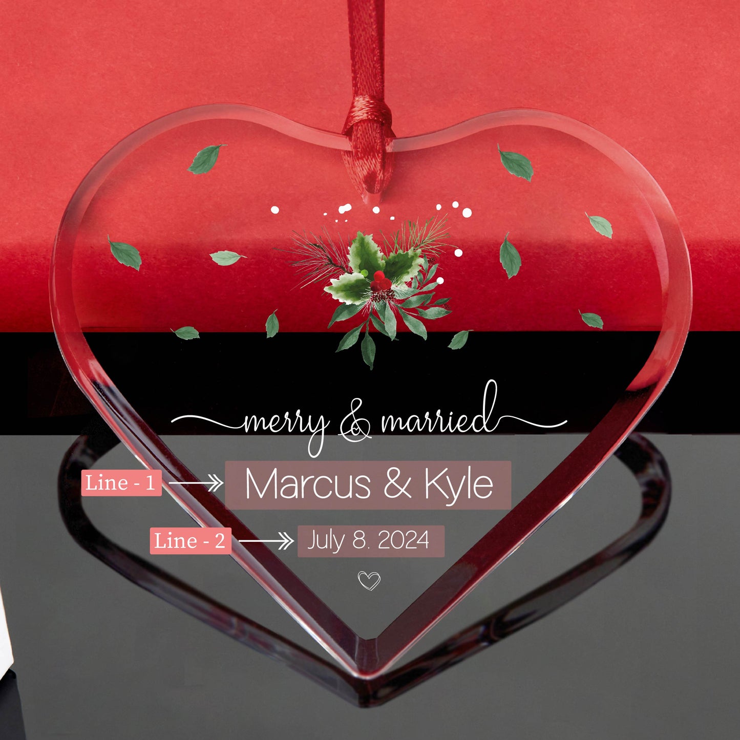 Personalized Merry and Married Heart Christmas Ornament