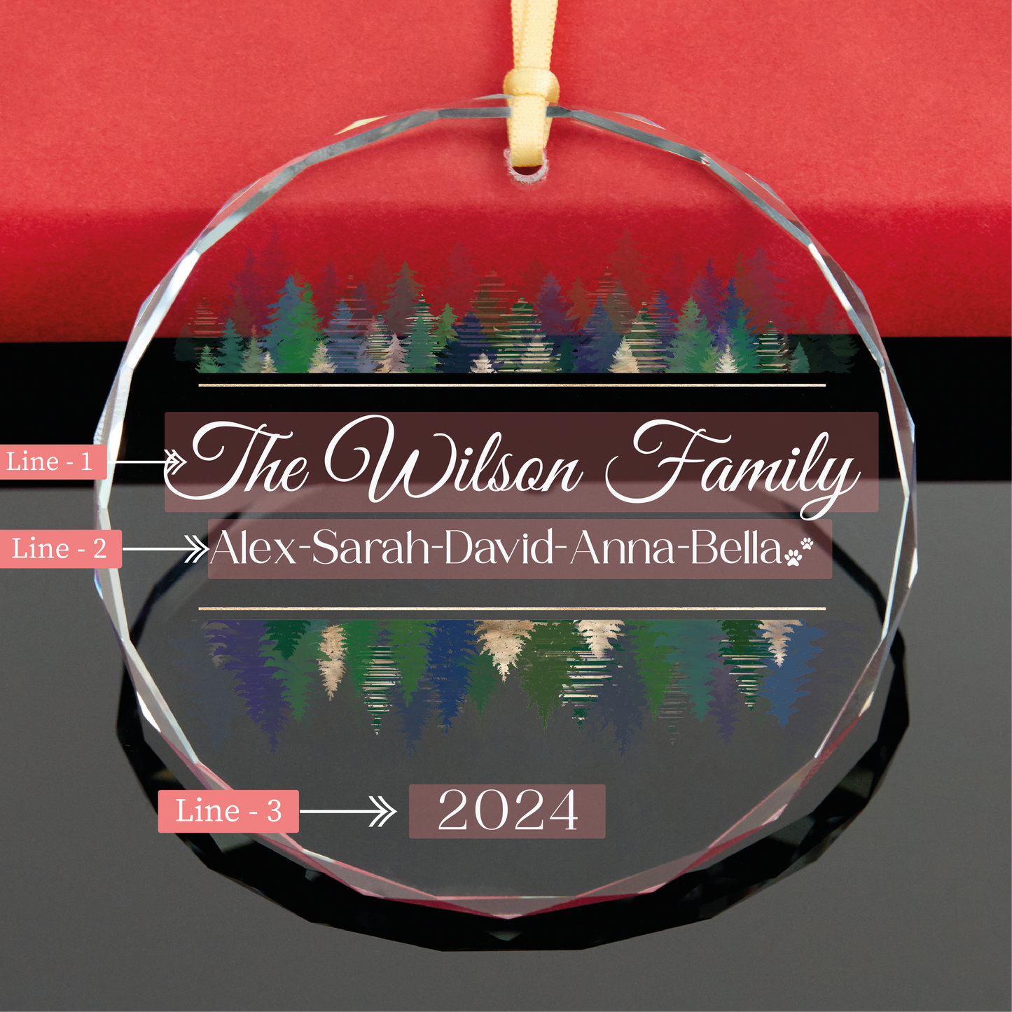 Custom Family Christmas Ornament with Pet Names • 2024 Forest Family Ornament