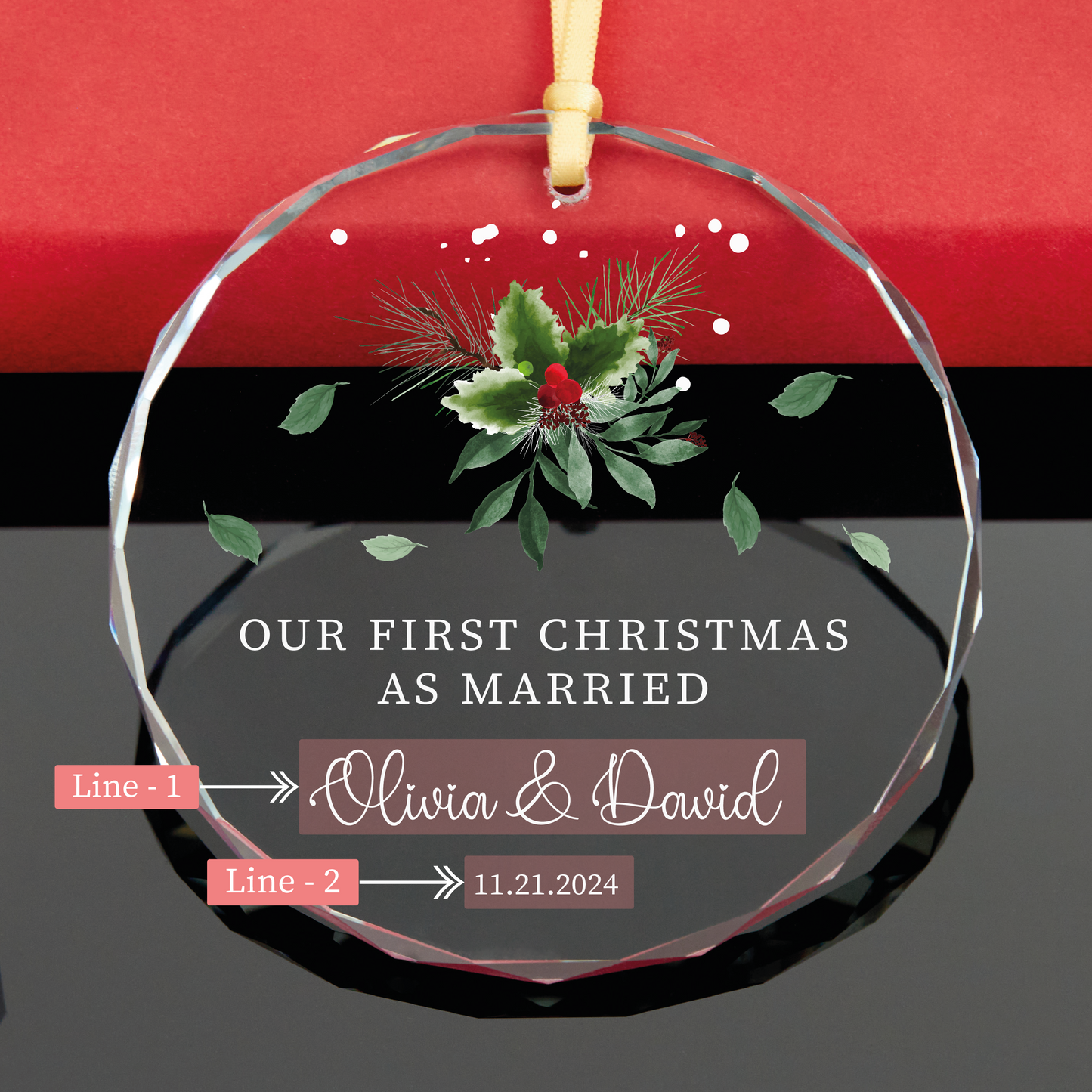 Personalized First Christmas Married Glass Christmas Ornament