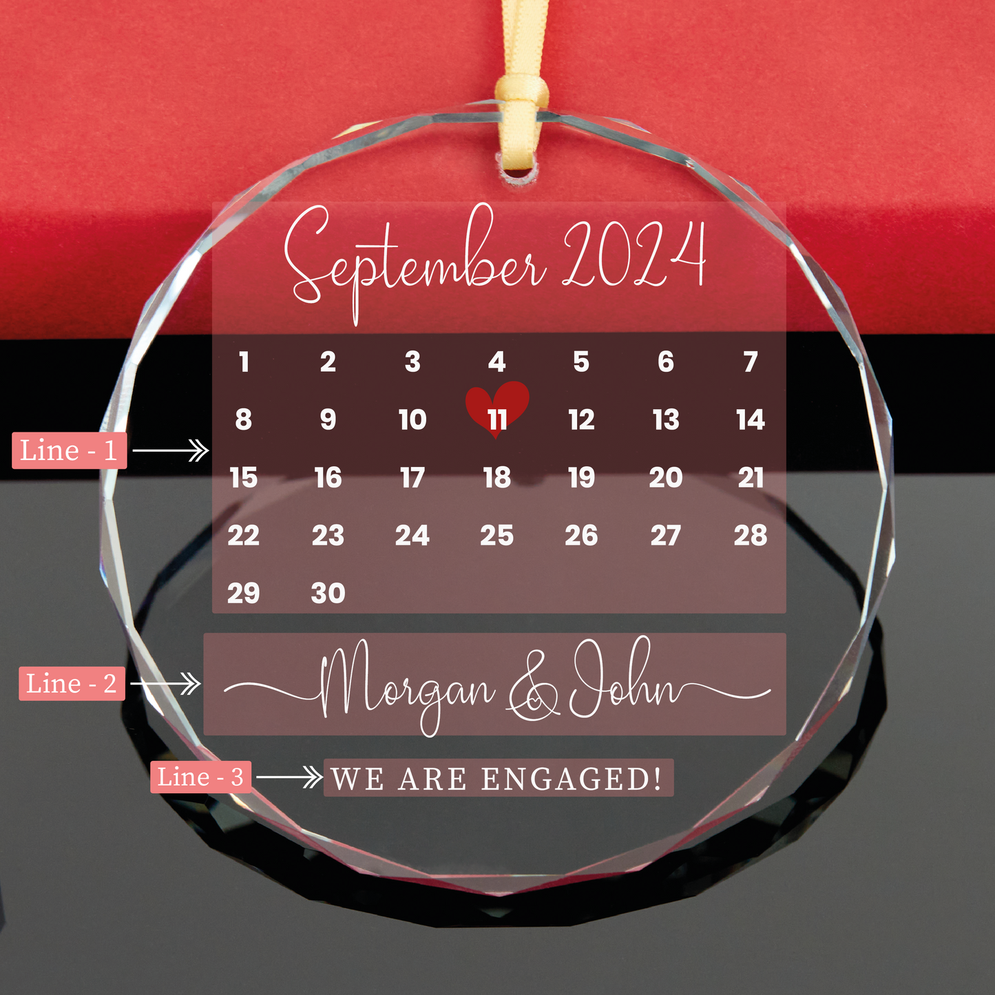 Personalized First Christmas Engaged Calendar Glass Ornament
