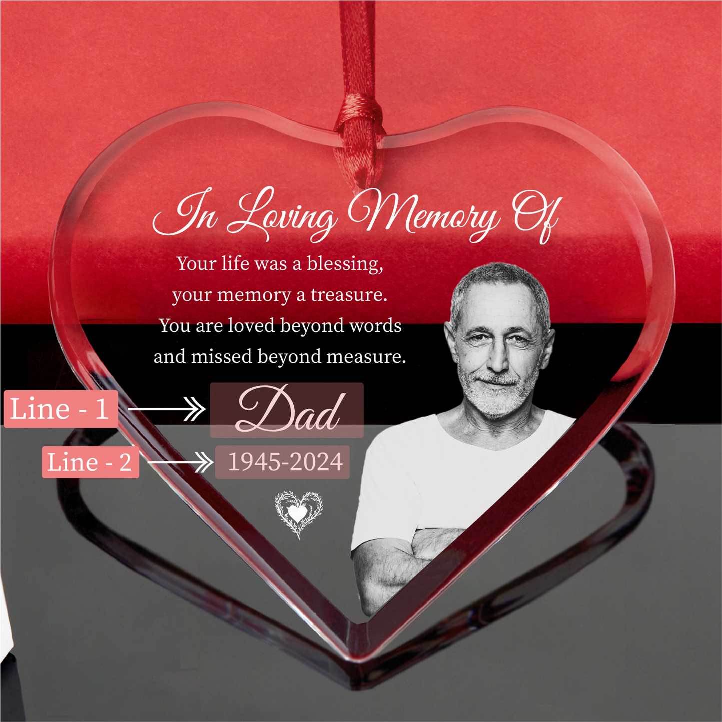Personalized Memorial Heart Glass Christmas Ornament