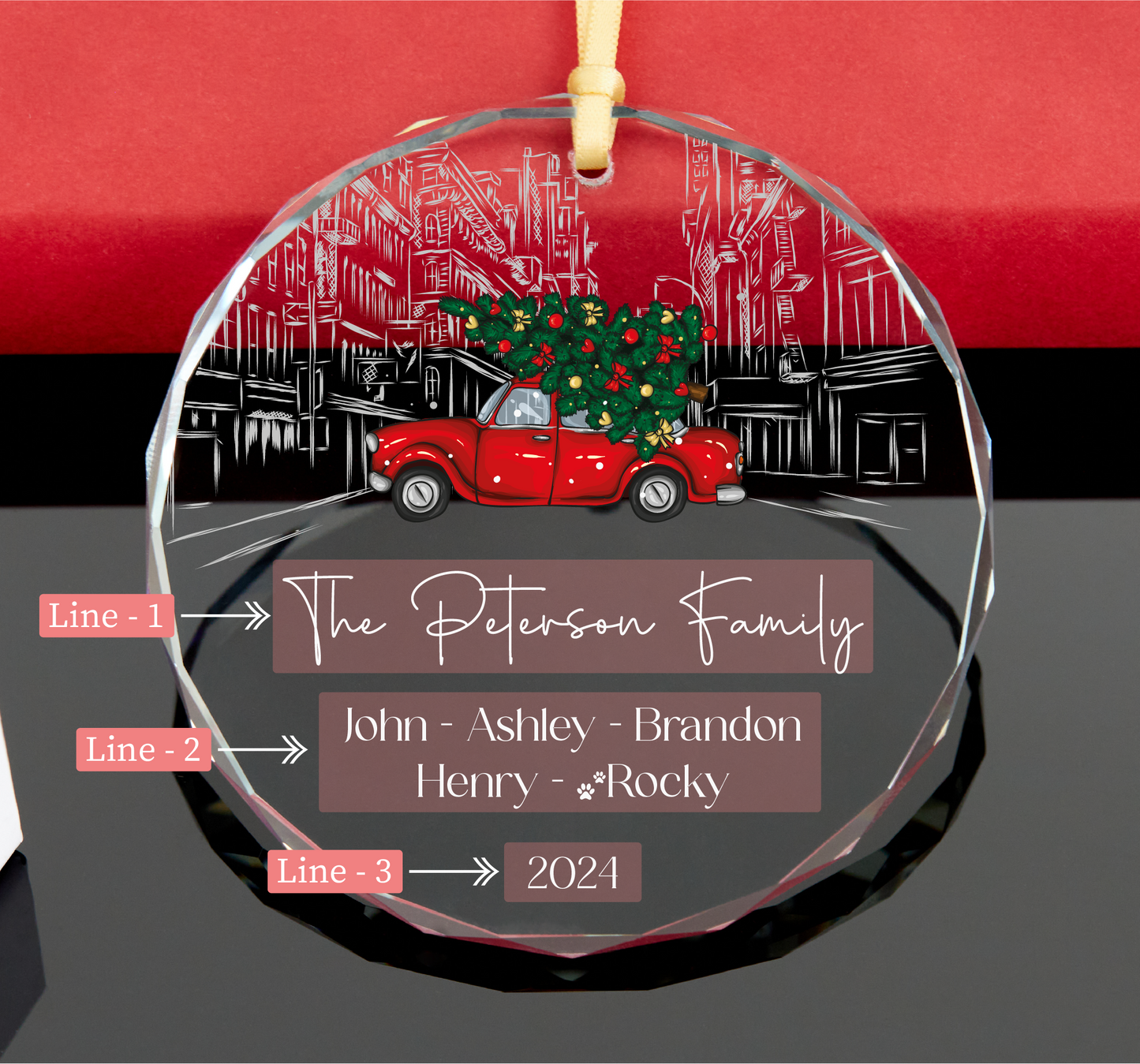 Personalized Family Christmas Ornament with Pet Names, Christmas Ornament 2024, Christmas Tree Ornaments