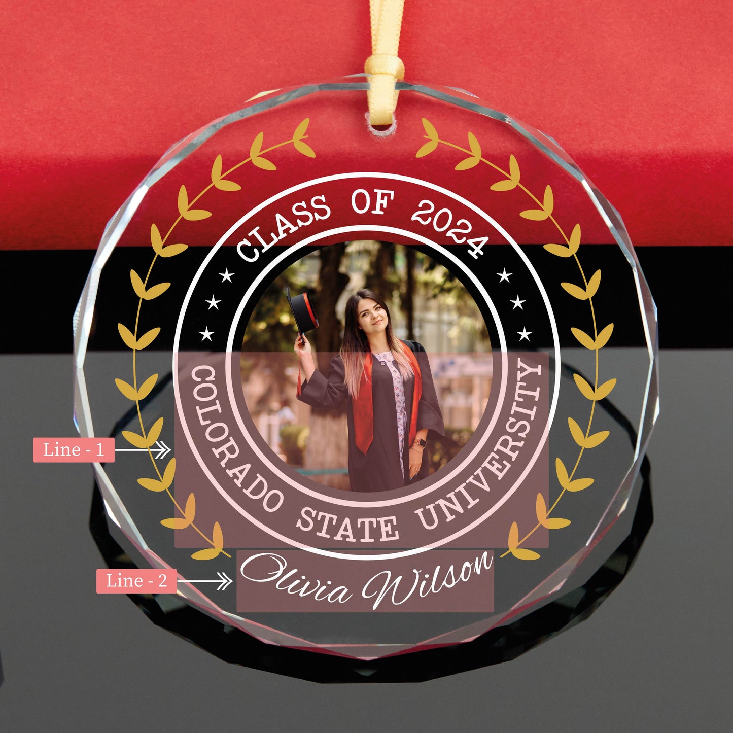 Personalized Graduation Photo Glass Christmas Ornament, Class of 2024 Ornament