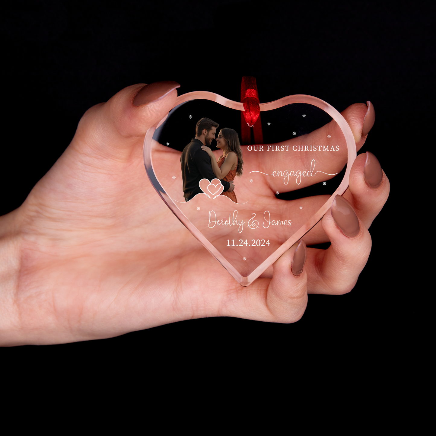 Personalized First Christmas Engaged Photo Ornament
