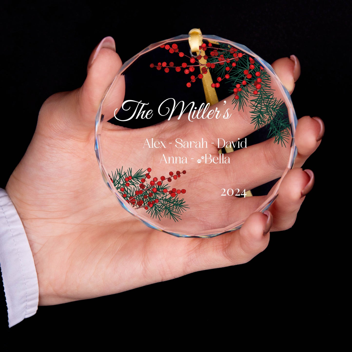 Personalized 2024 Family Christmas Glass Ornament