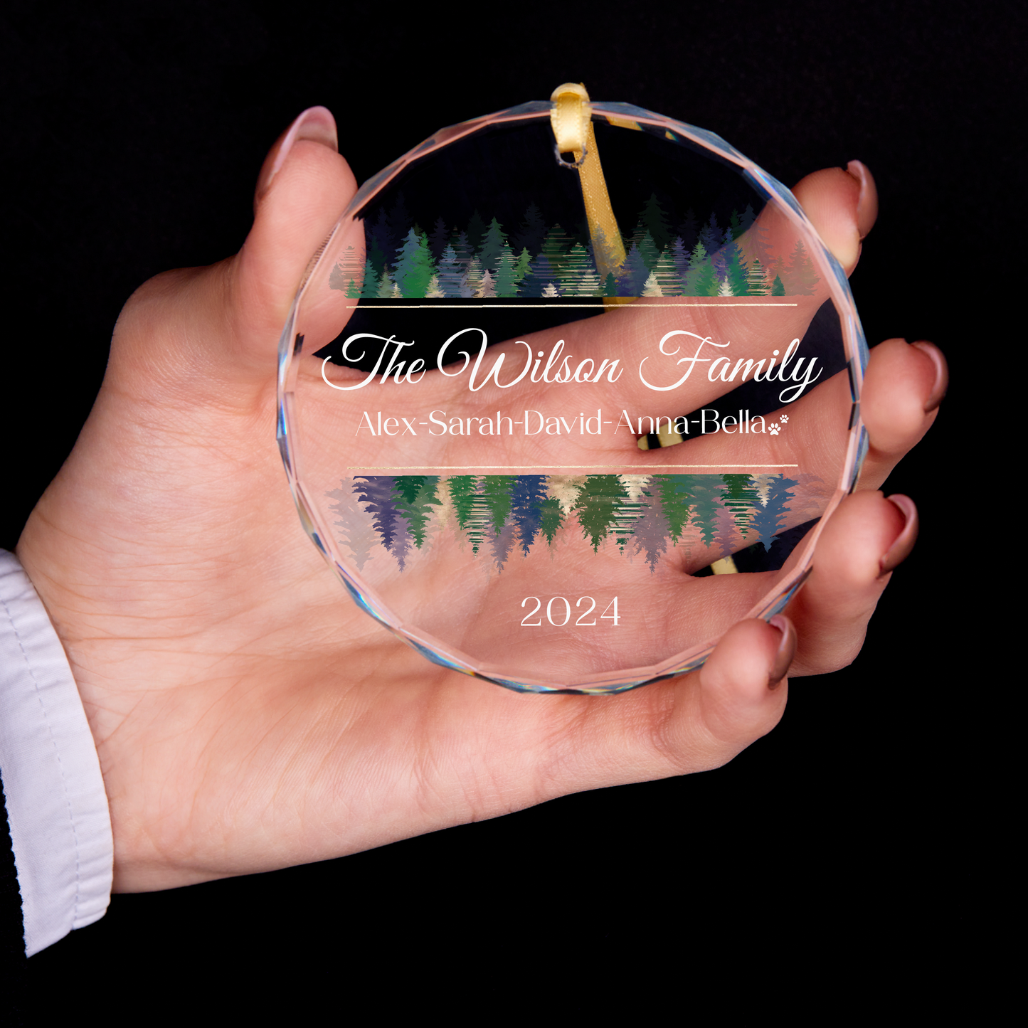 Custom Family Christmas Ornament with Pet Names • 2024 Forest Family Ornament