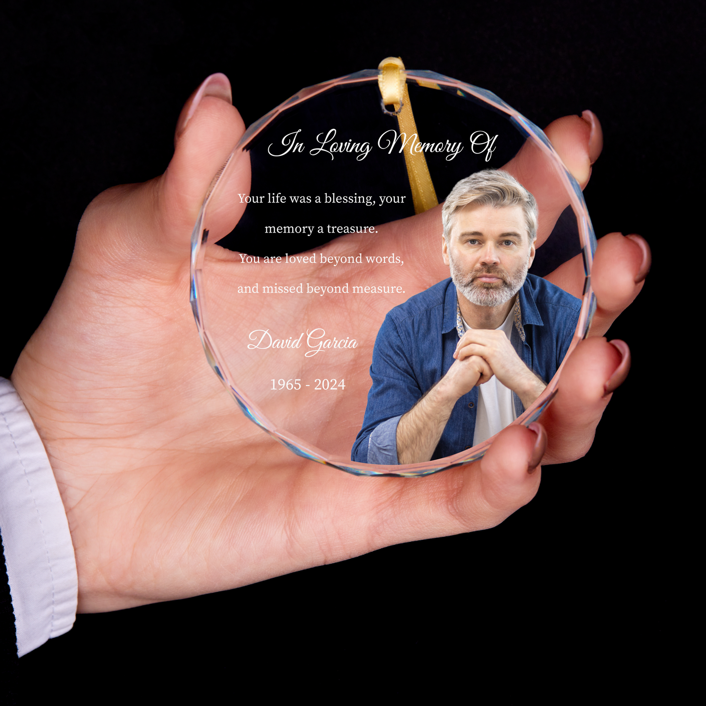 Personalized Memorial Portrait Glass Ornament