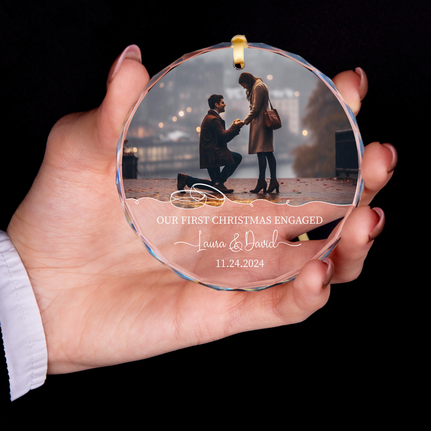 Personalized First Christmas Engaged Photo Ornament