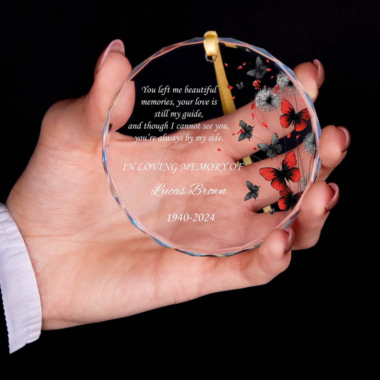 Personalized Memorial Glass Christmas Ornament