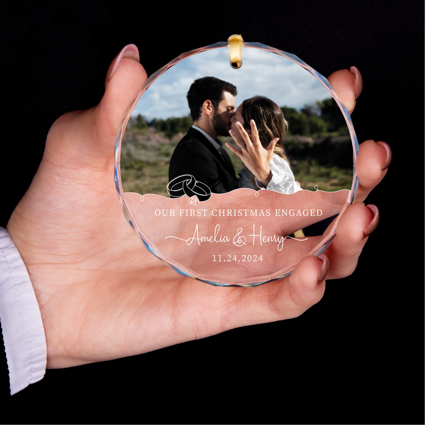 Personalized First Christmas Engaged Photo Ornament