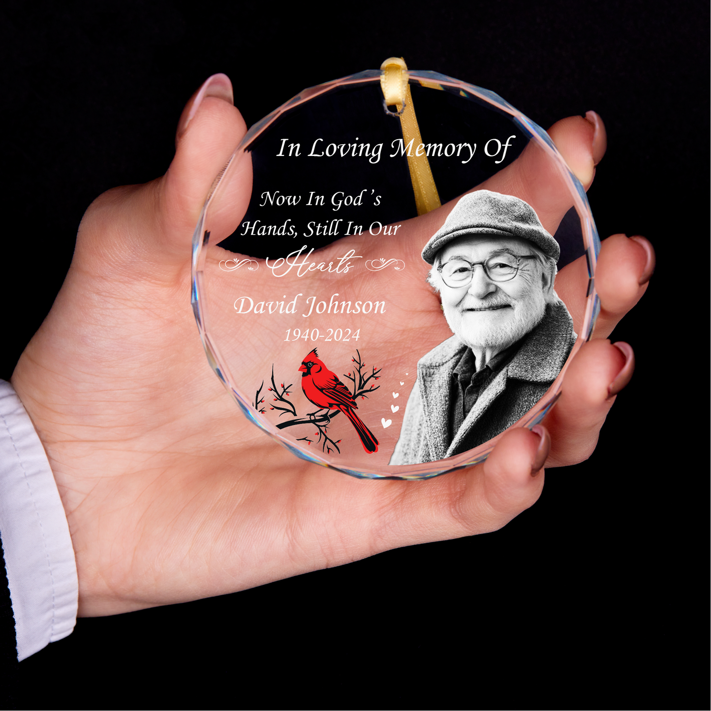 Personalized Memorial Portrait Glass Ornament
