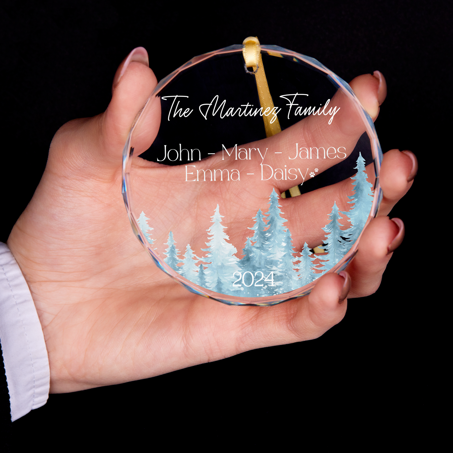 Personalized Snowy Trees Family Christmas Ornament with Pet Names