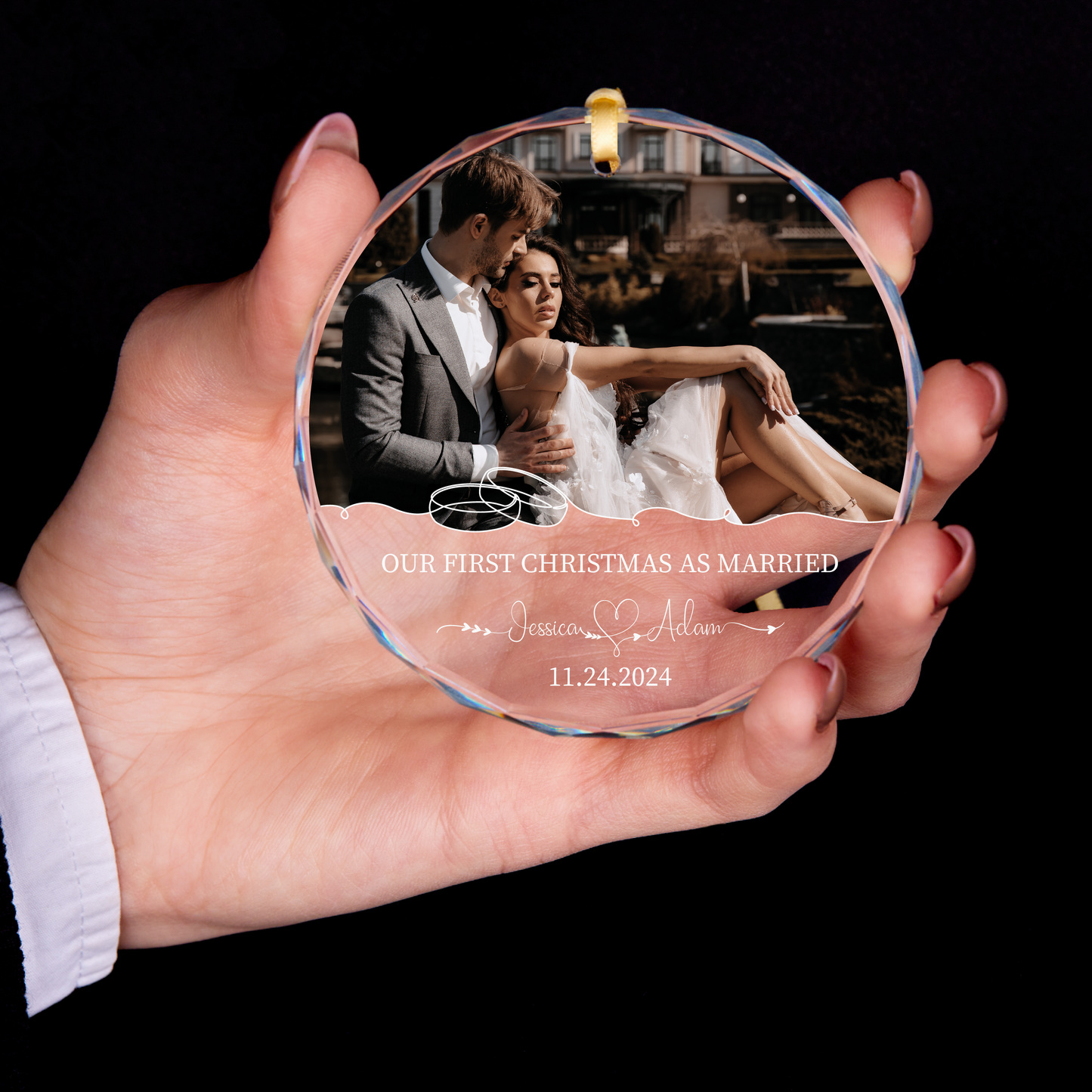 Personalized First Christmas Married Photo Christmas Ornament