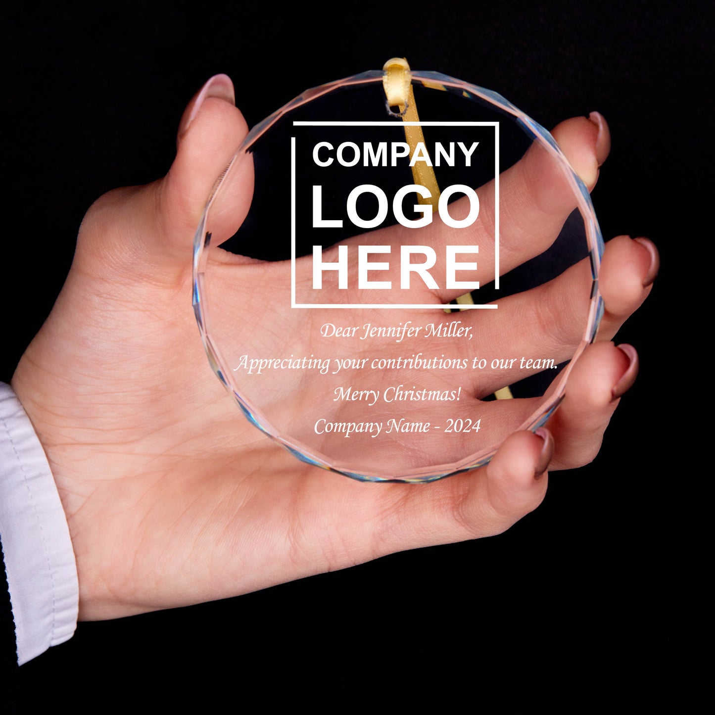 Company Logo GLASS Christmas Ornament, Bulk Christmas Ornaments