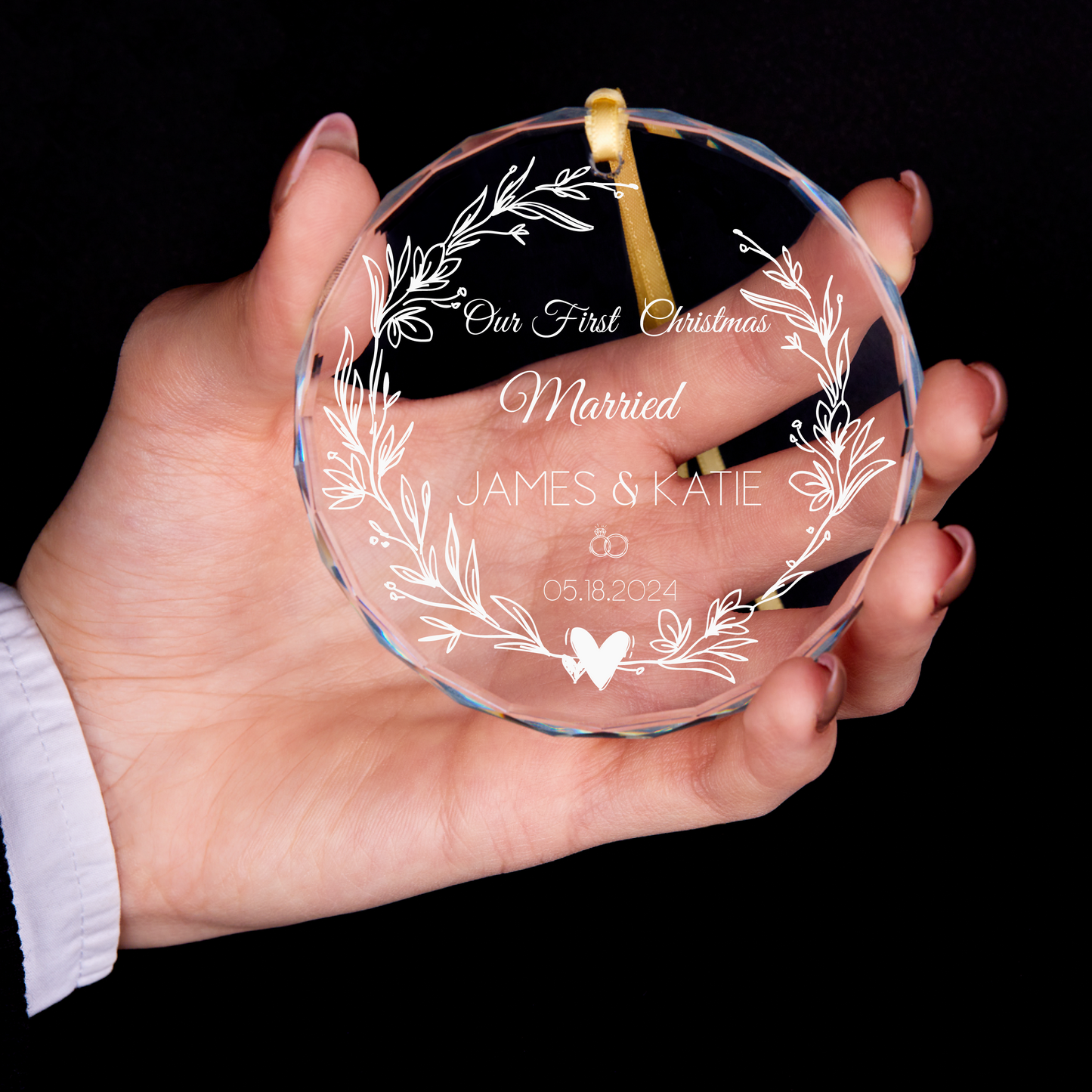 Personalized First Christmas Married GLASS Ornament