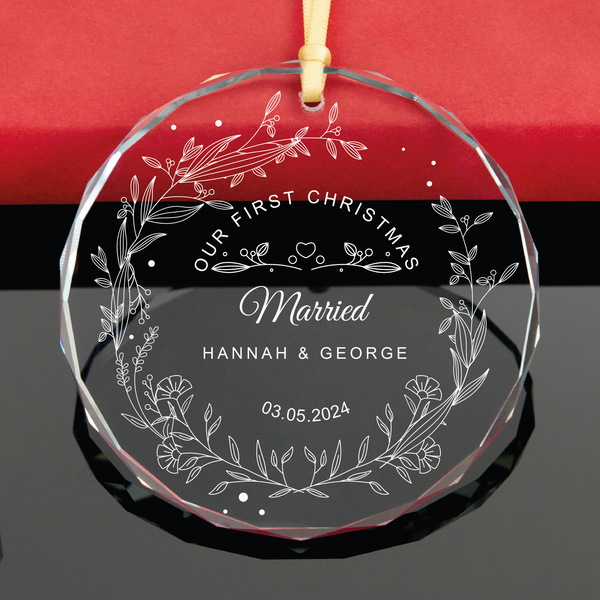 Floral Line Art Married Ornament