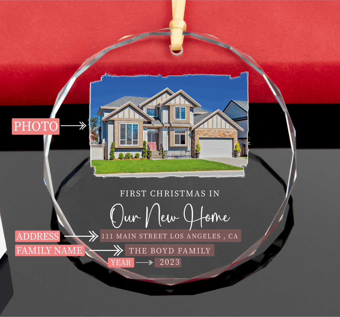 Personalized New Home Glass Ornament • First Christmas at New Address Ornament