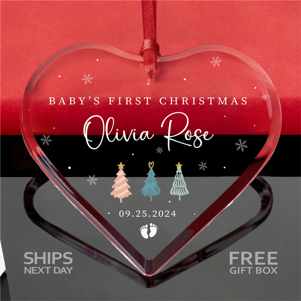 Personalized Baby's First Christmas GLASS Ornament • New Born Gift