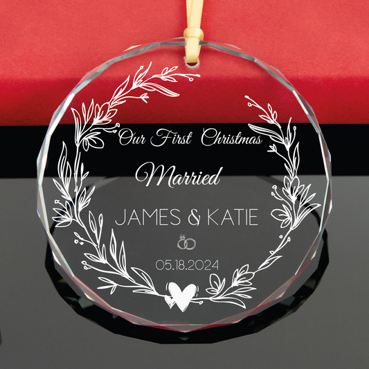 Personalized First Christmas Married GLASS Ornament