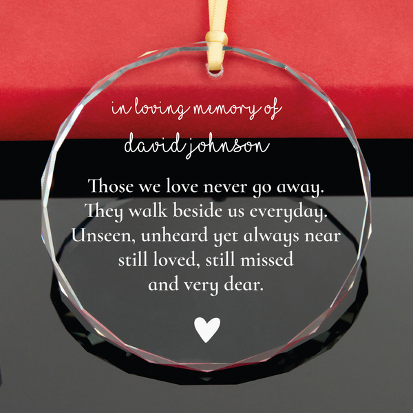 Personalized Clear Glass Memorial Ornament, Funeral Sympathy Gift