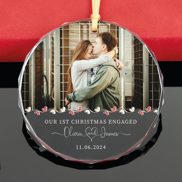 Hearts Border Engaged Photo Ornament