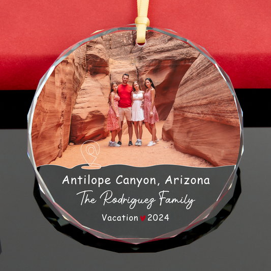 Personalized Family Trip Vacation Photo Christmas Ornament