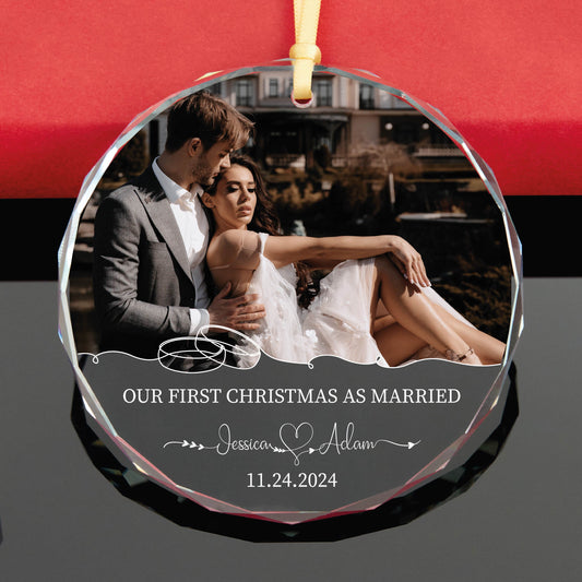 Personalized First Christmas Married Photo Christmas Ornament