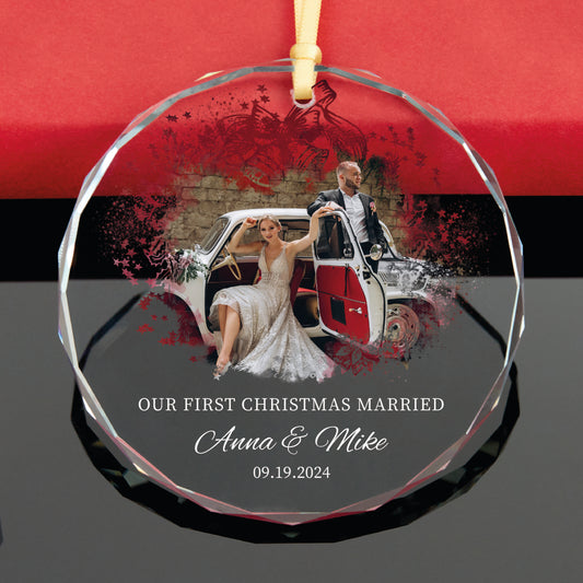 Personalized First Christmas Married Photo Ornament